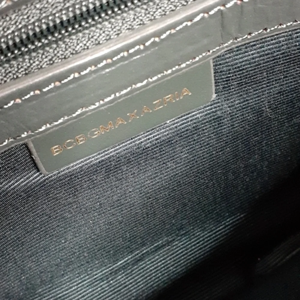 BCBG MAXAZRIA Dark Green Suede Leather & Metal Clutch w Fringe Tassel Accent